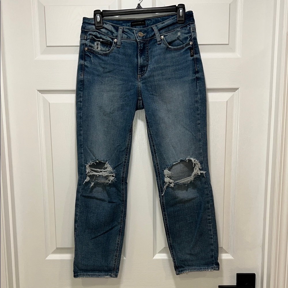 Silver Distressed Suki Straight Crop Jeans